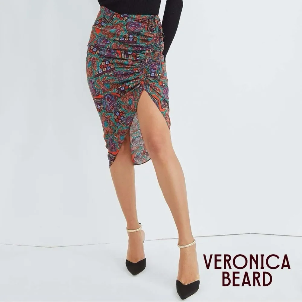Veronica Beard **NWT** Ari Midi Skirt in Flame Red Multi Paisley Print